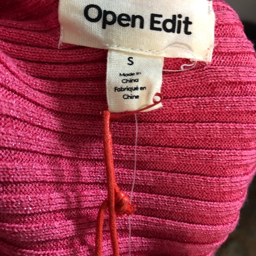 Open Edit Metallic Sparkle Long Sleeve Sweater Minidress In Hot Pink NWT Small - Picture 5 of 5